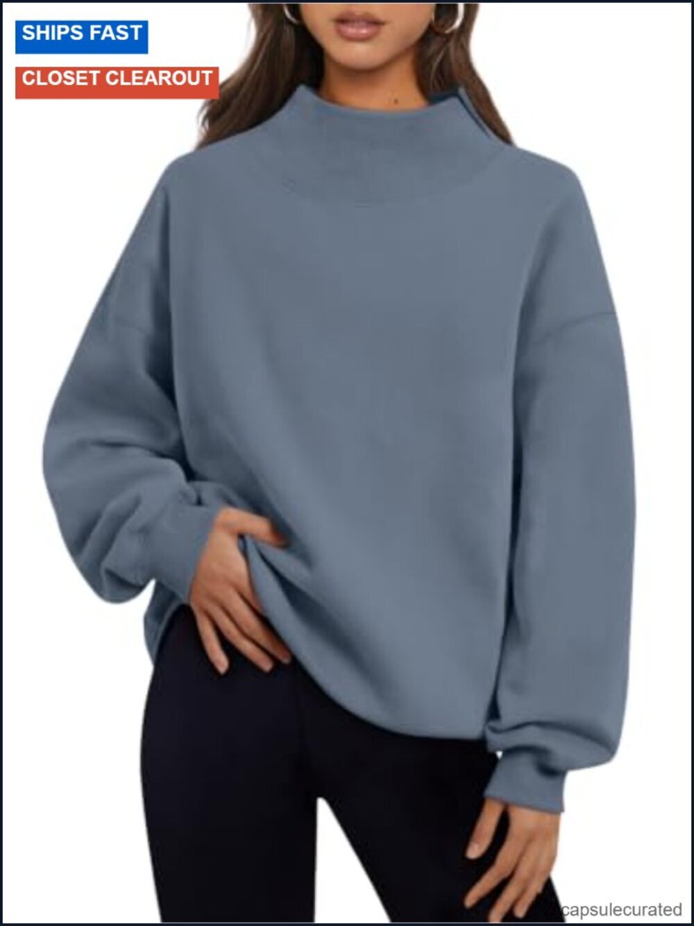 Oversized Mock Neck Sweatshirt with Fleece Lining Pullover Long Sleeve